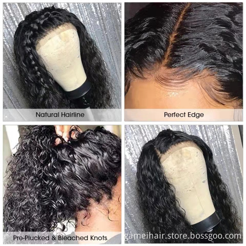 wholesale frontal custom wigs 100% human hair u part human hair wigs for black women water Wave transparent lace human hair wig